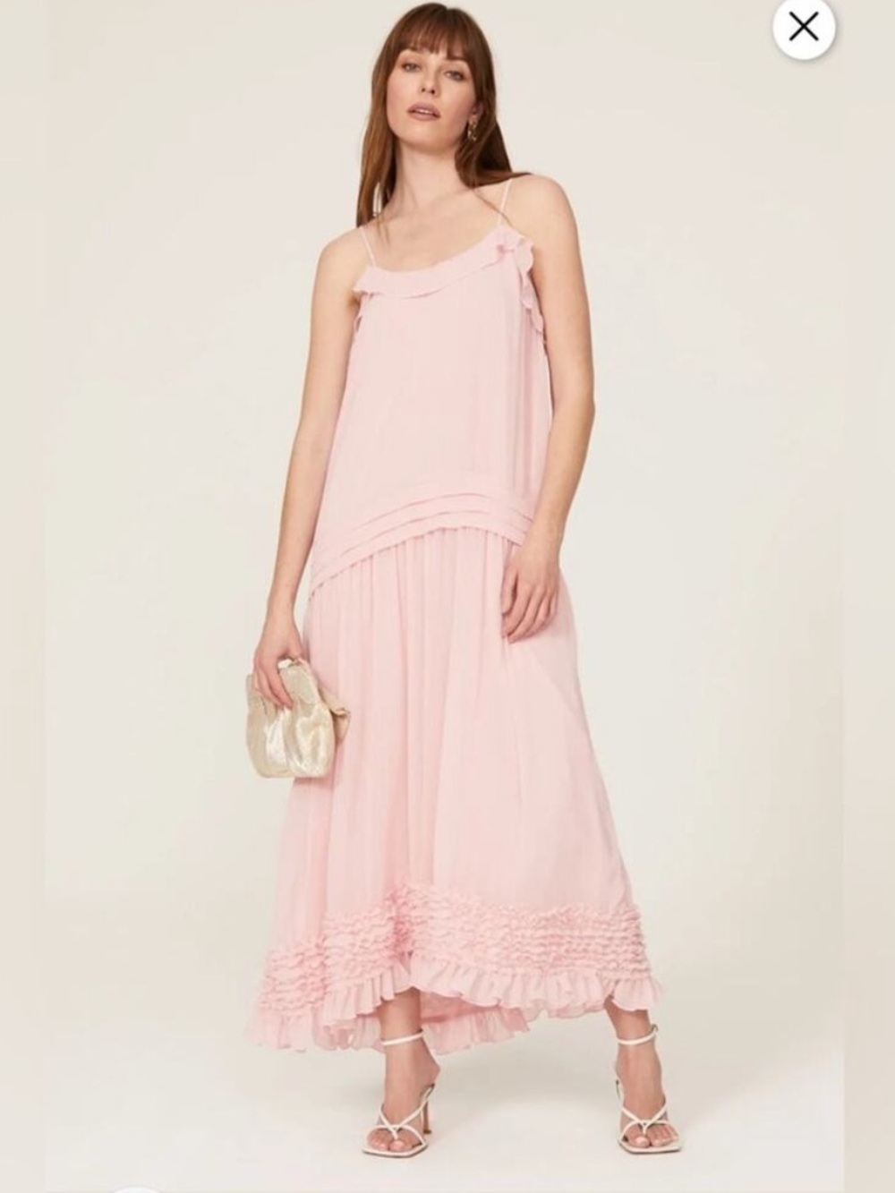 Jason Wu Pink Ruffled Drop Waist Chiffon Midi Dress Size 12